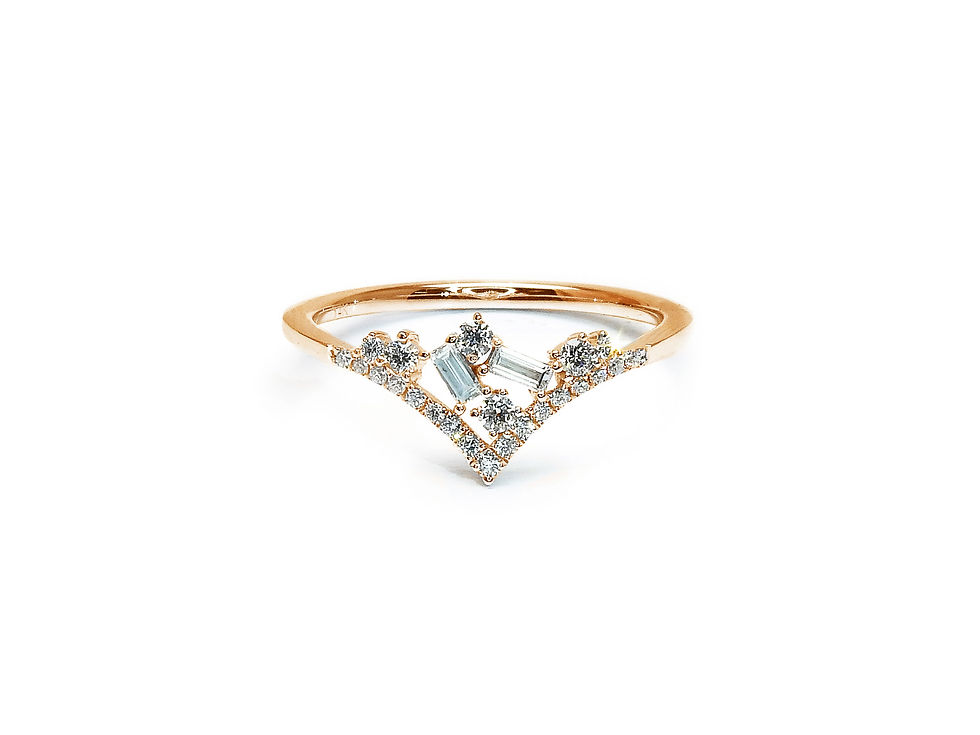 縮圖：Baguette and Round Diamond Cluster Tiara Ring