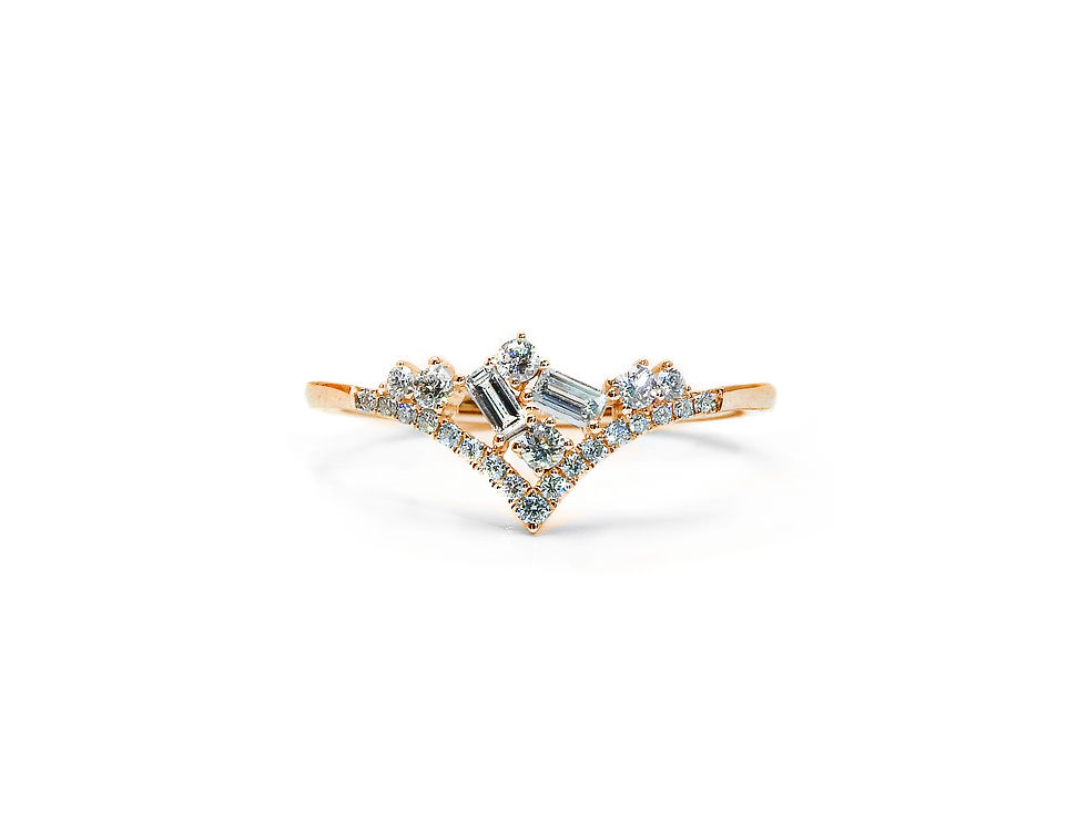 縮圖：Baguette and Round Diamond Cluster Tiara Ring
