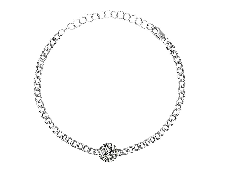 縮圖：Two Tone Diamond Circle Disc Curb Bracelet