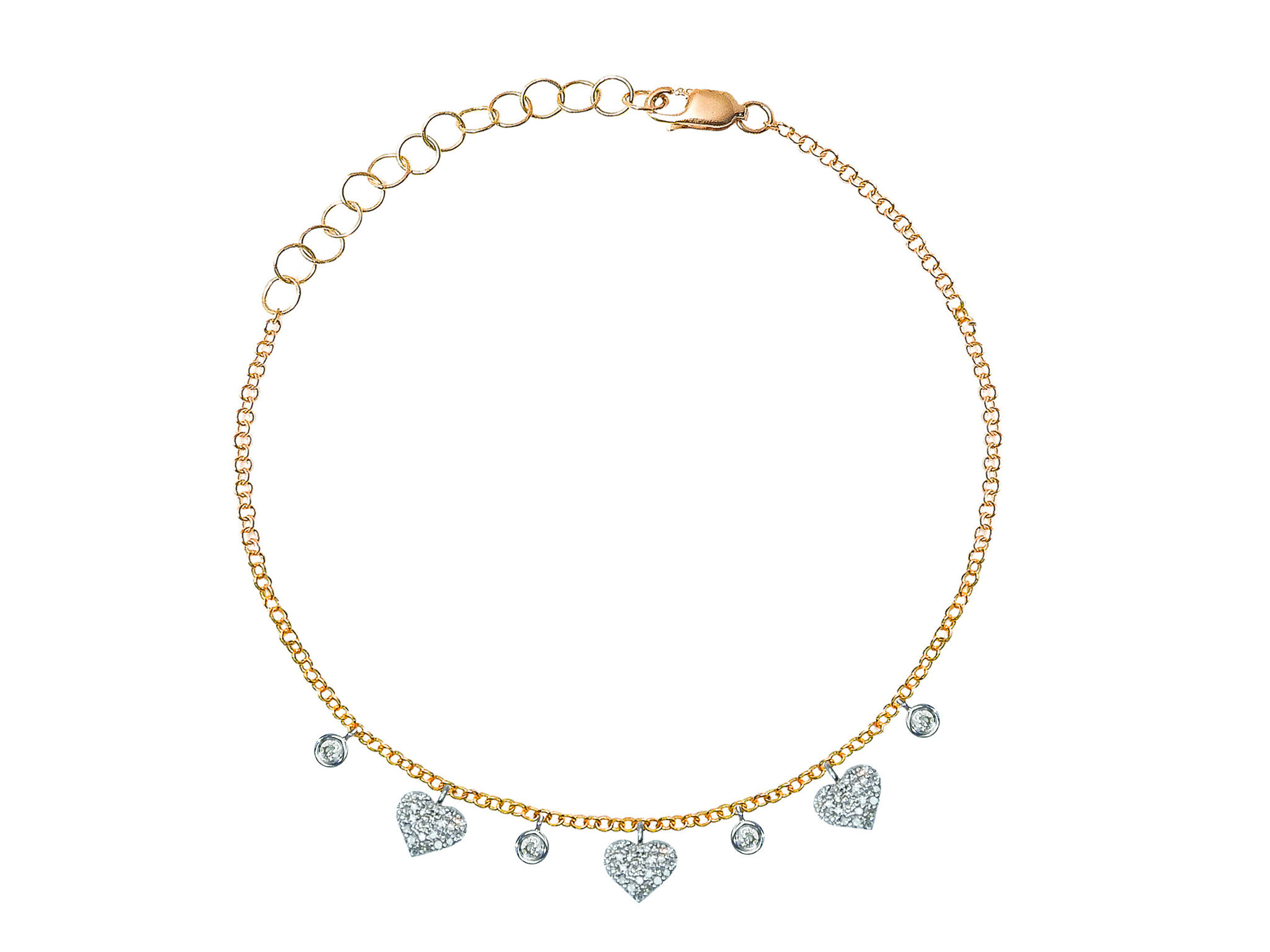 Two Tone Heart and Bezel Dangle Bracelet