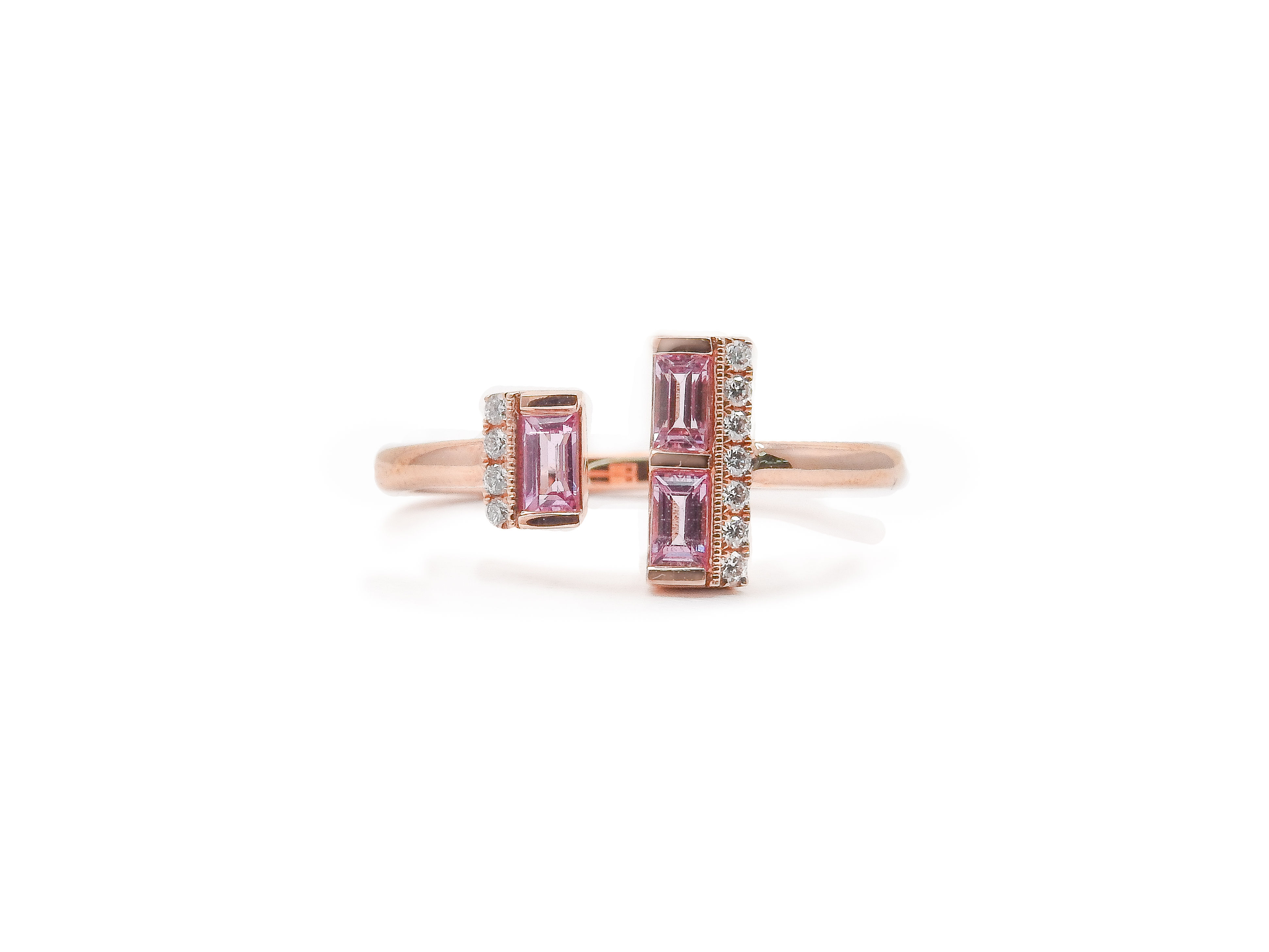 Pink Baguette Sapphire and Diamond Open Ring
