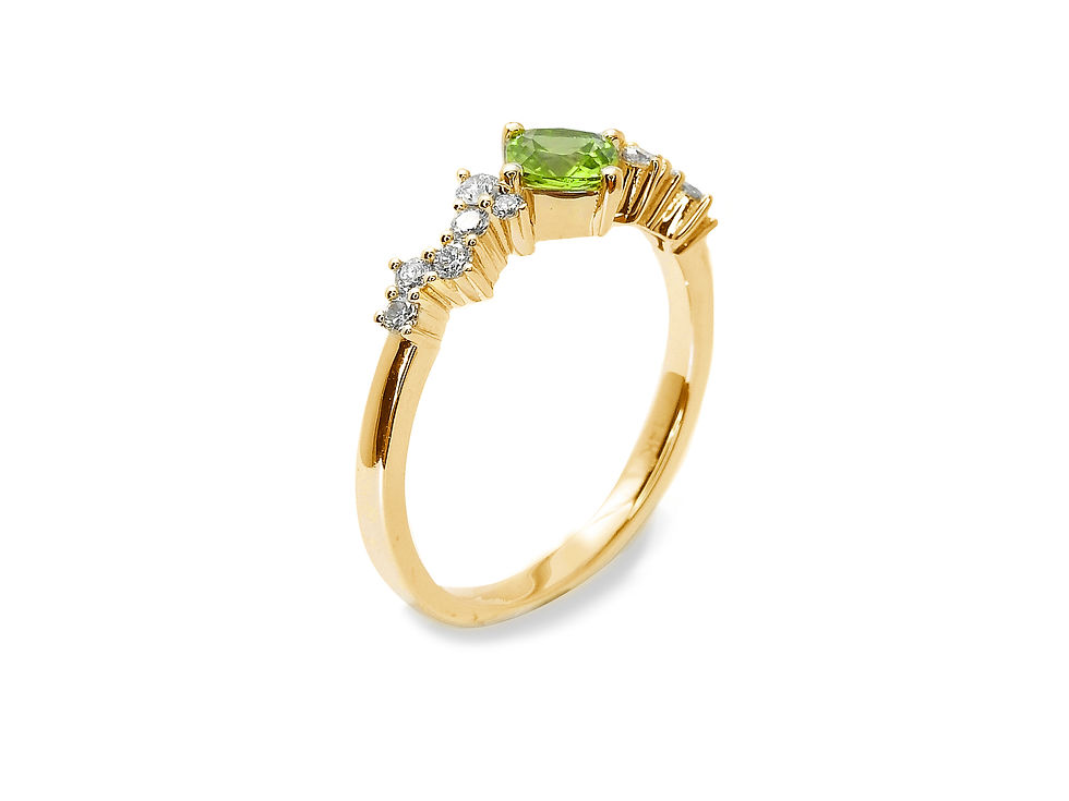 縮圖：Cushion Cut Green Peridot Cluster Ring