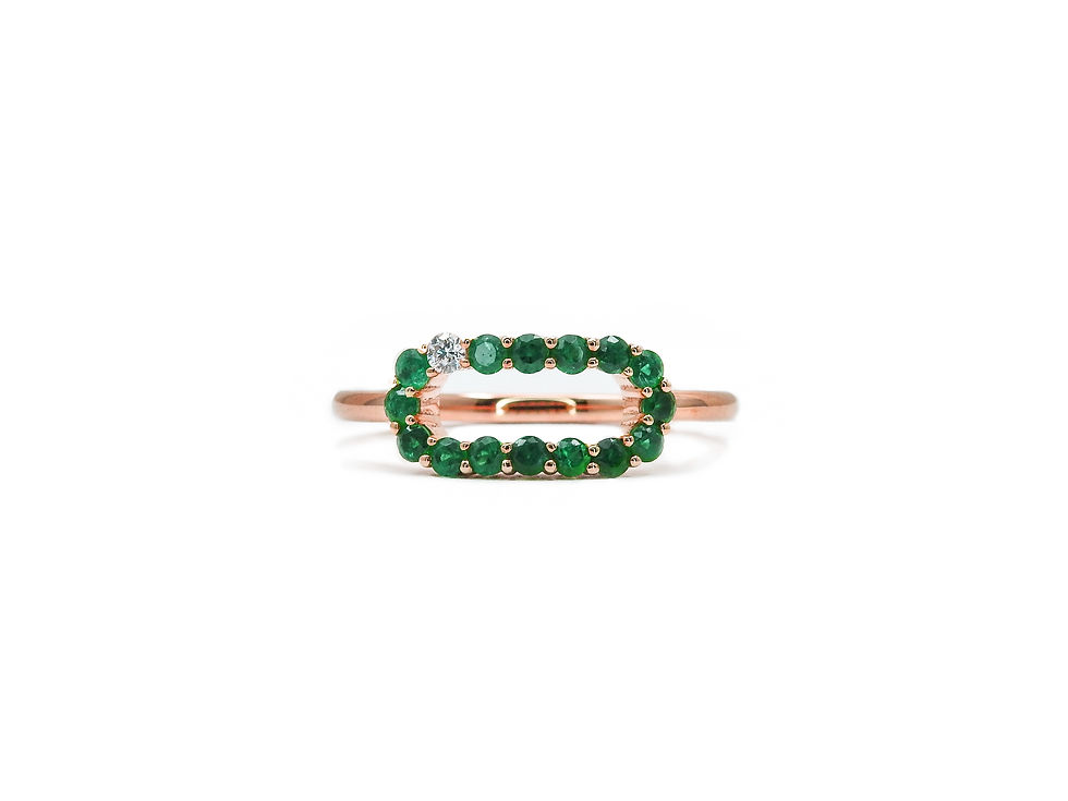 縮圖：Rounded Rectangle Emerald Halo Ring