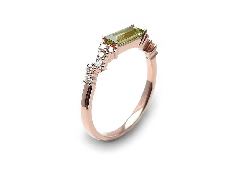 縮圖：Peridot Baguette with Diamond Cluster Ring