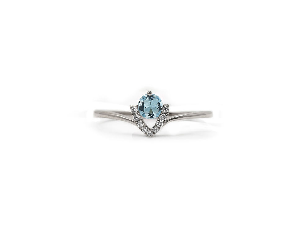 縮圖：Round Aquamarine Birthstone Ring