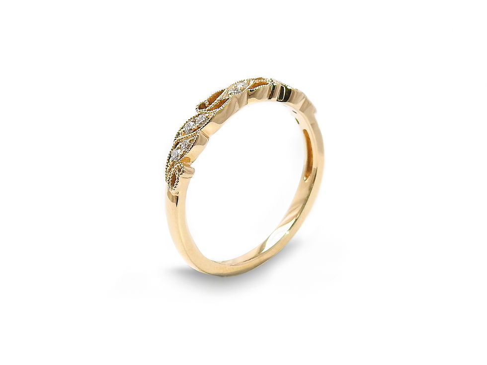 縮圖：Delicate Milgrain and Diamonds Swirl Ring Band