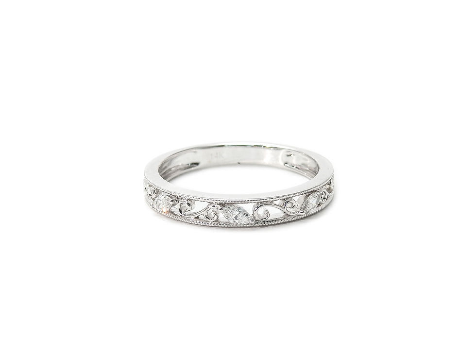 縮圖：Delicate Swirl Pattern Milgrain Ring
