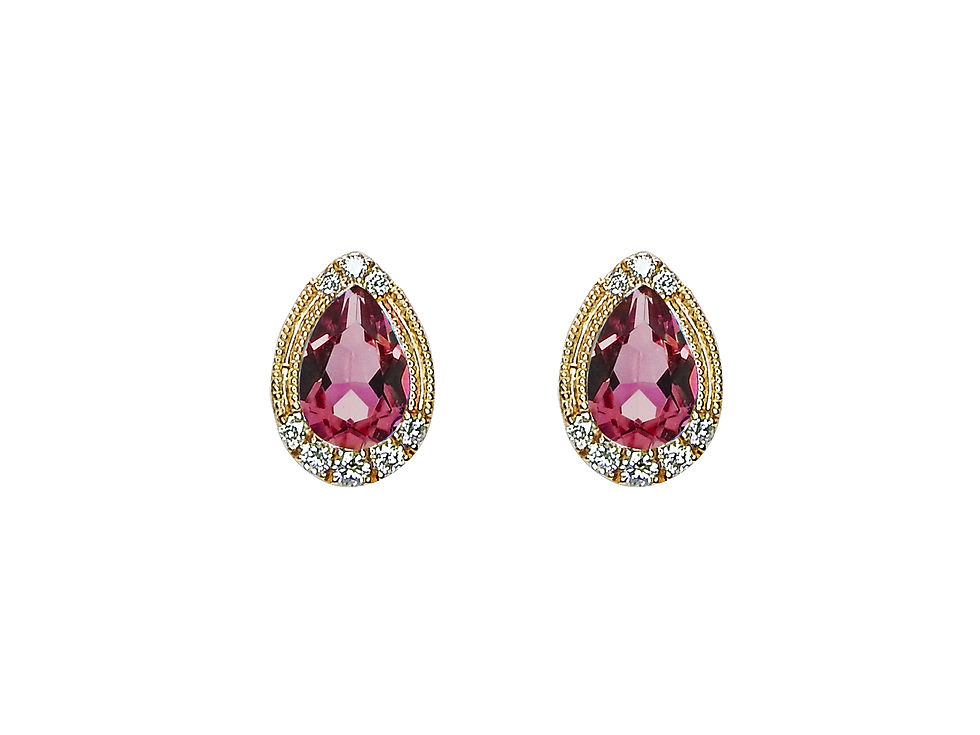 縮圖：Delicate Milgrain Teardrop Pink Tourmaline Stud Earring