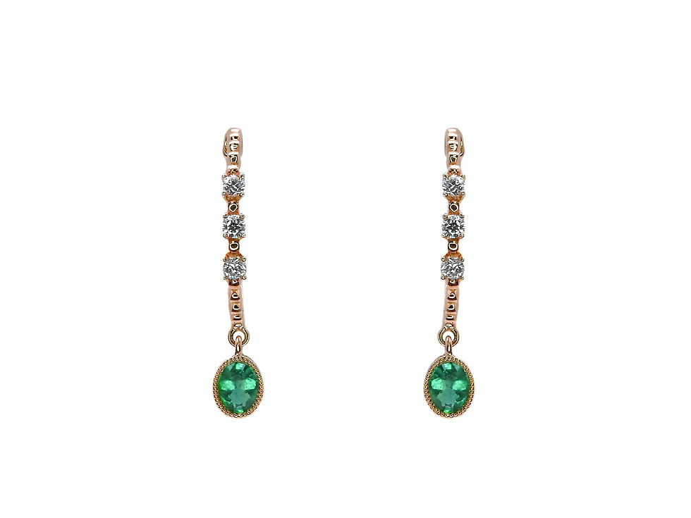 縮圖：Delicate Hoop Earring with Dangling Bezel Set Emerald