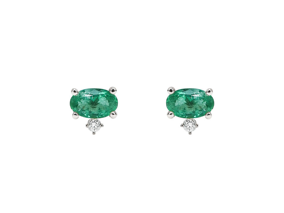 縮圖：Oval Emerald - May Birthstone Stud Earrings