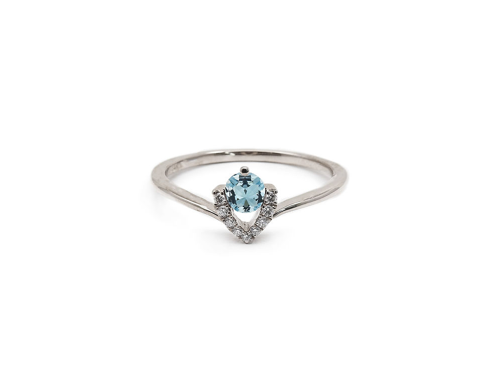 縮圖：Round Aquamarine Birthstone Ring