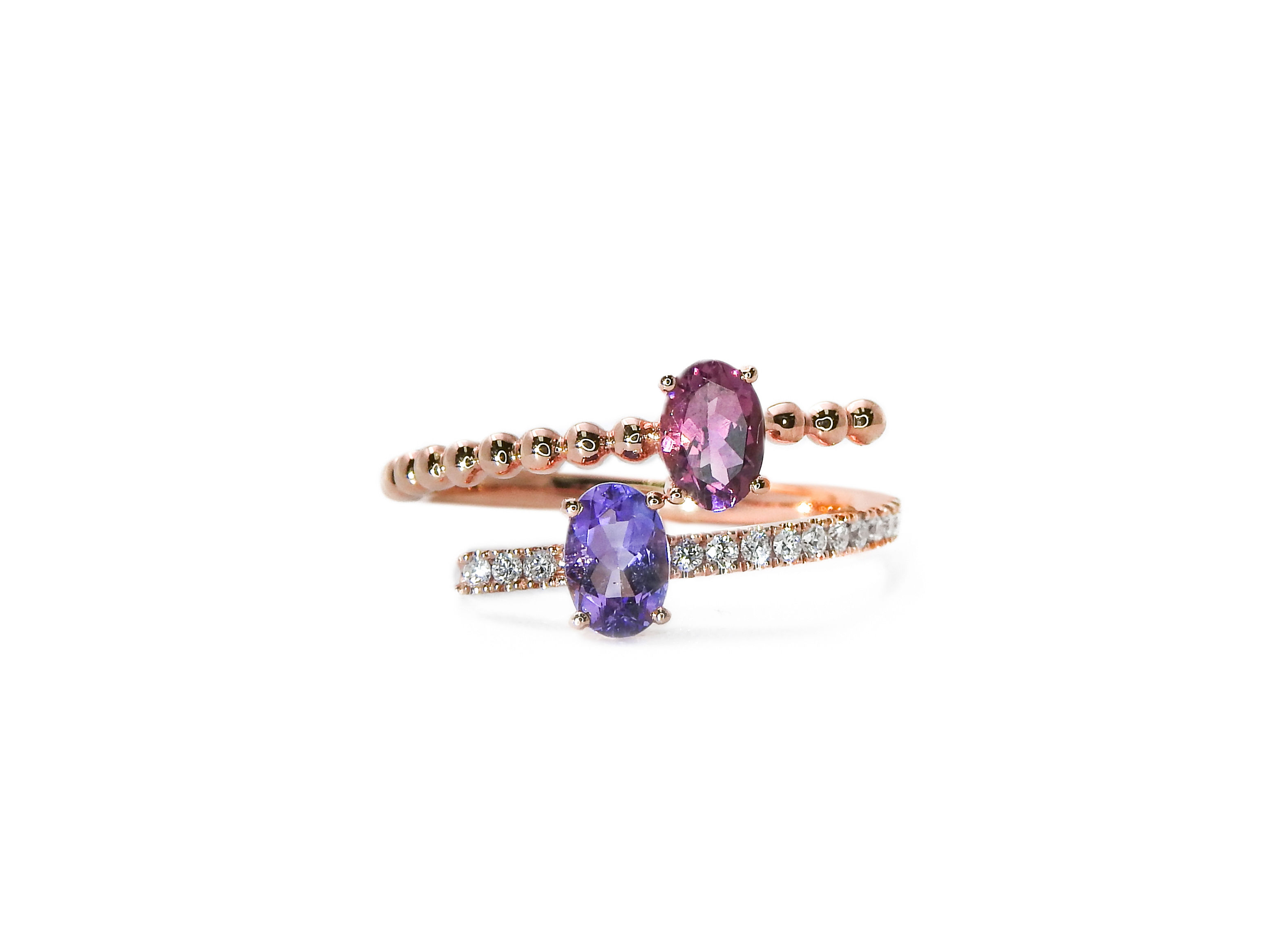 Oval Amethyst and Pink Tourmaline Open Ring