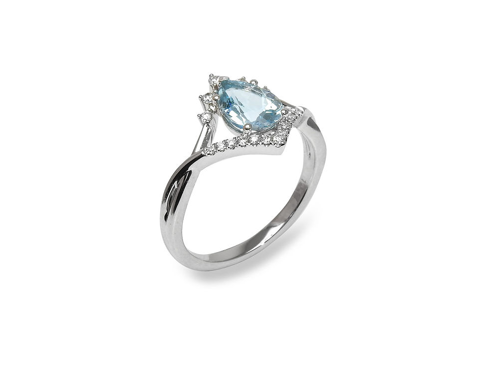 縮圖：Pear Shape Aquamarine and Diamond Twisted Ring