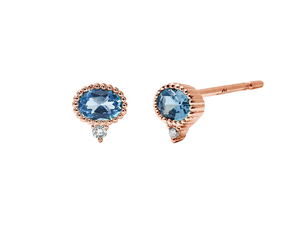 縮圖：Oval Blue Topaz with Bead Setting Stud Earrings