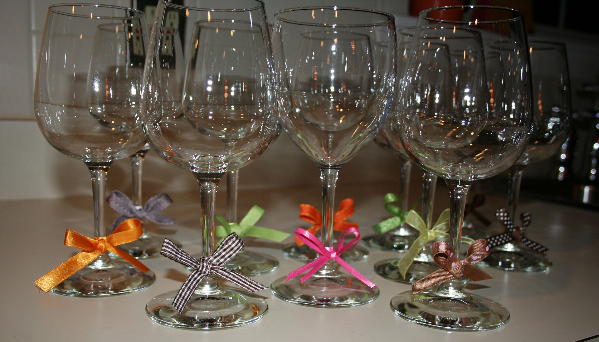 Wine glasses at the drink station 