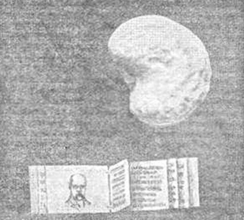 Miniature du « Kobzar » comparée à une graine de pavot (agrandie 700 fois)