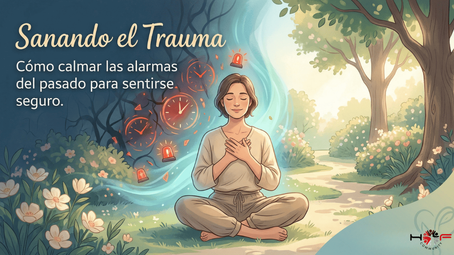 > Ilustración de una persona encontrando paz para sanar el trauma en la familia, un recurso de HOF Community.