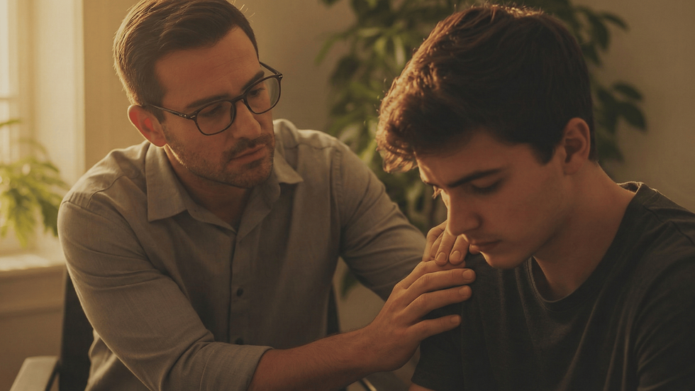 Hombre brinda apoyo familiar a joven afligido