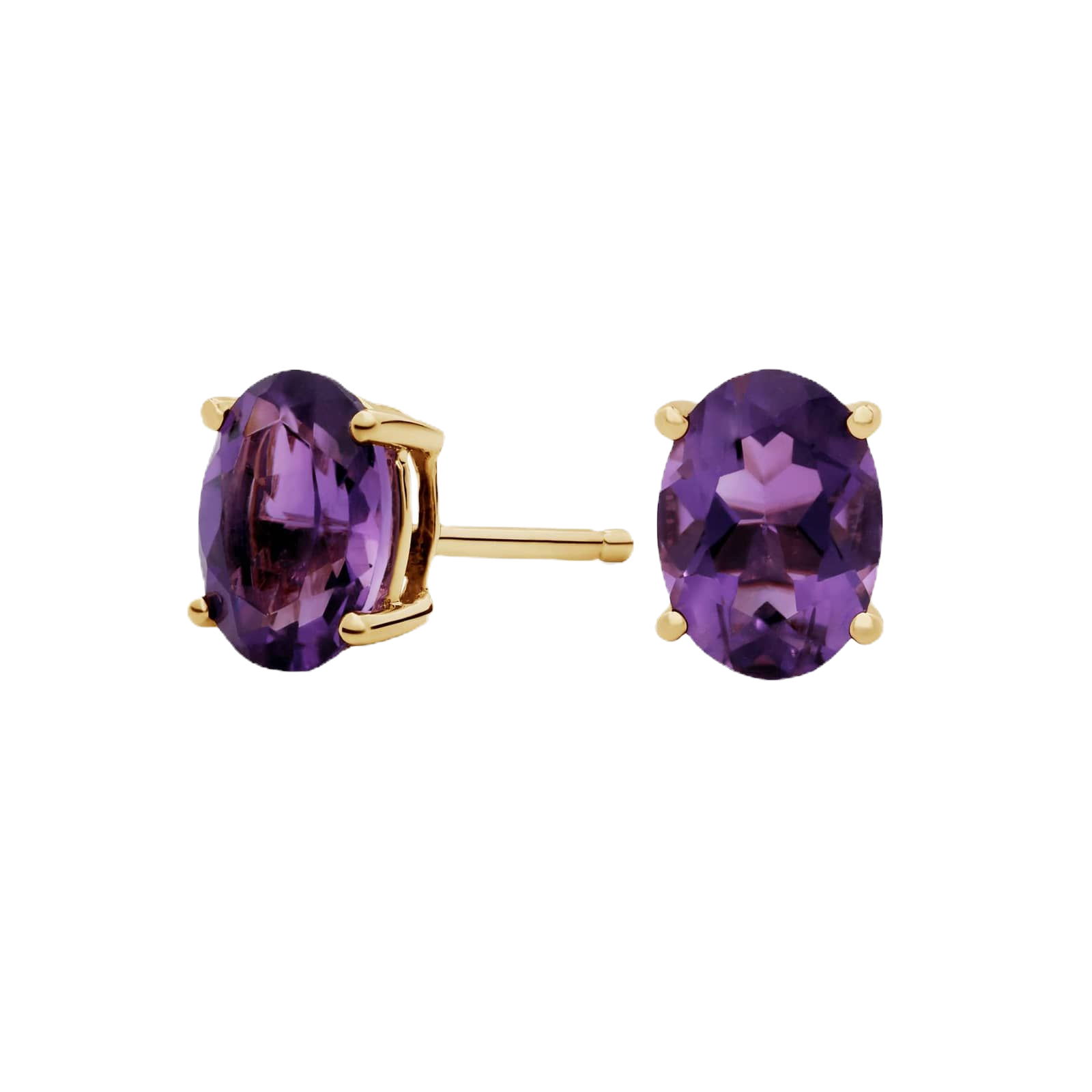 14K Yellow Gold Oval Cut Amethyst Earrings 7x5mm