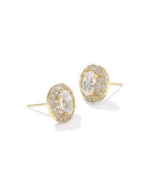 Gold Tone Bella Stud Earrings With White CZ