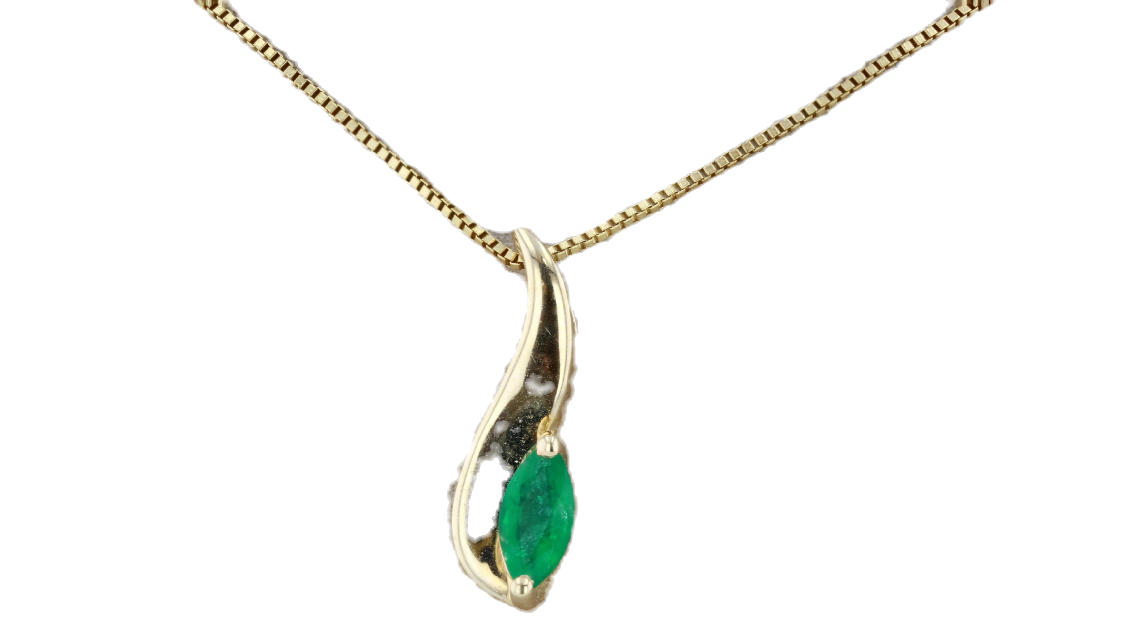 14K Yellow Gold Marquis Cut Emerald Wave Pendant with 18" Chain