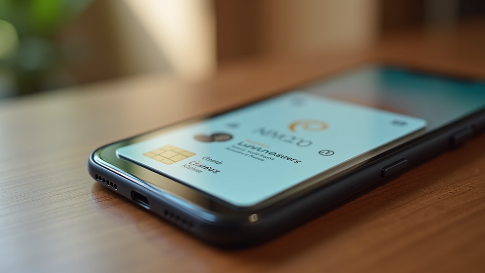 Close-up view of a loyalty card and smartphone showing rewards app