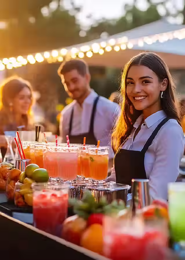 Staff of Good + Bar serving drinks, smiling.