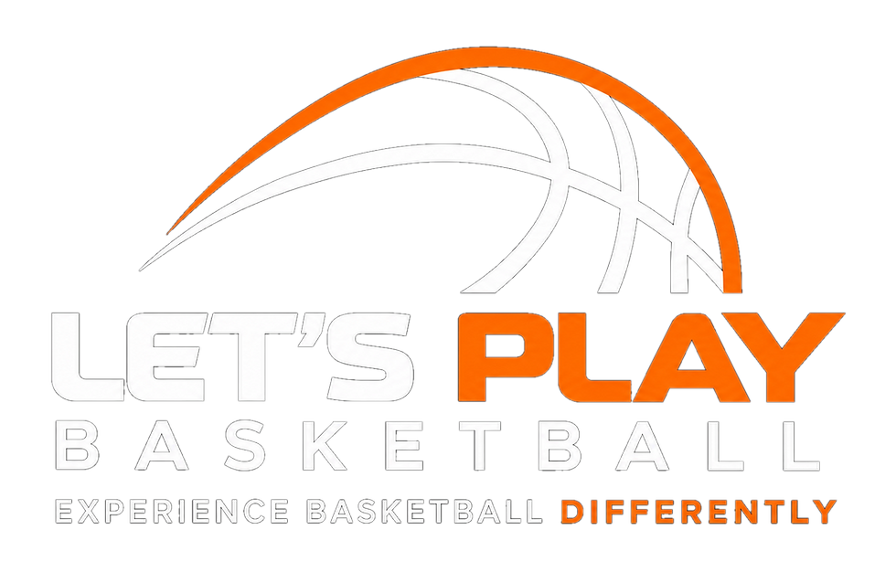 Let's Play Basketball logo with basketball graphic.