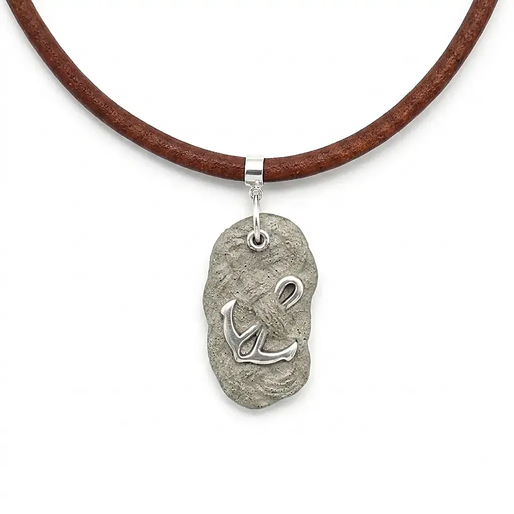 Men's navy anchor and concrete baderne necklace