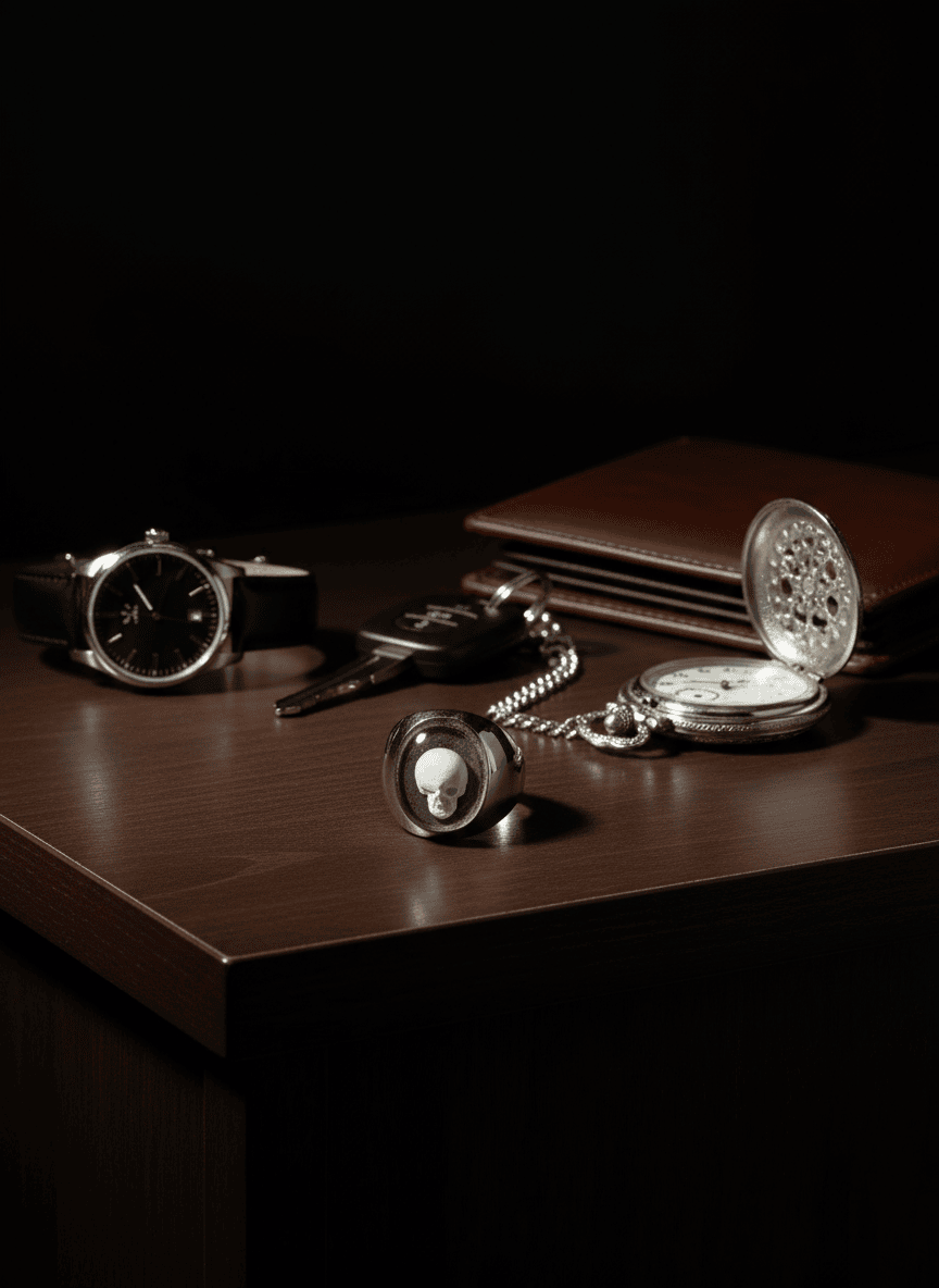 Miniature : Chevalière homme Kamee Skelet- Camée crâne ciment et argent