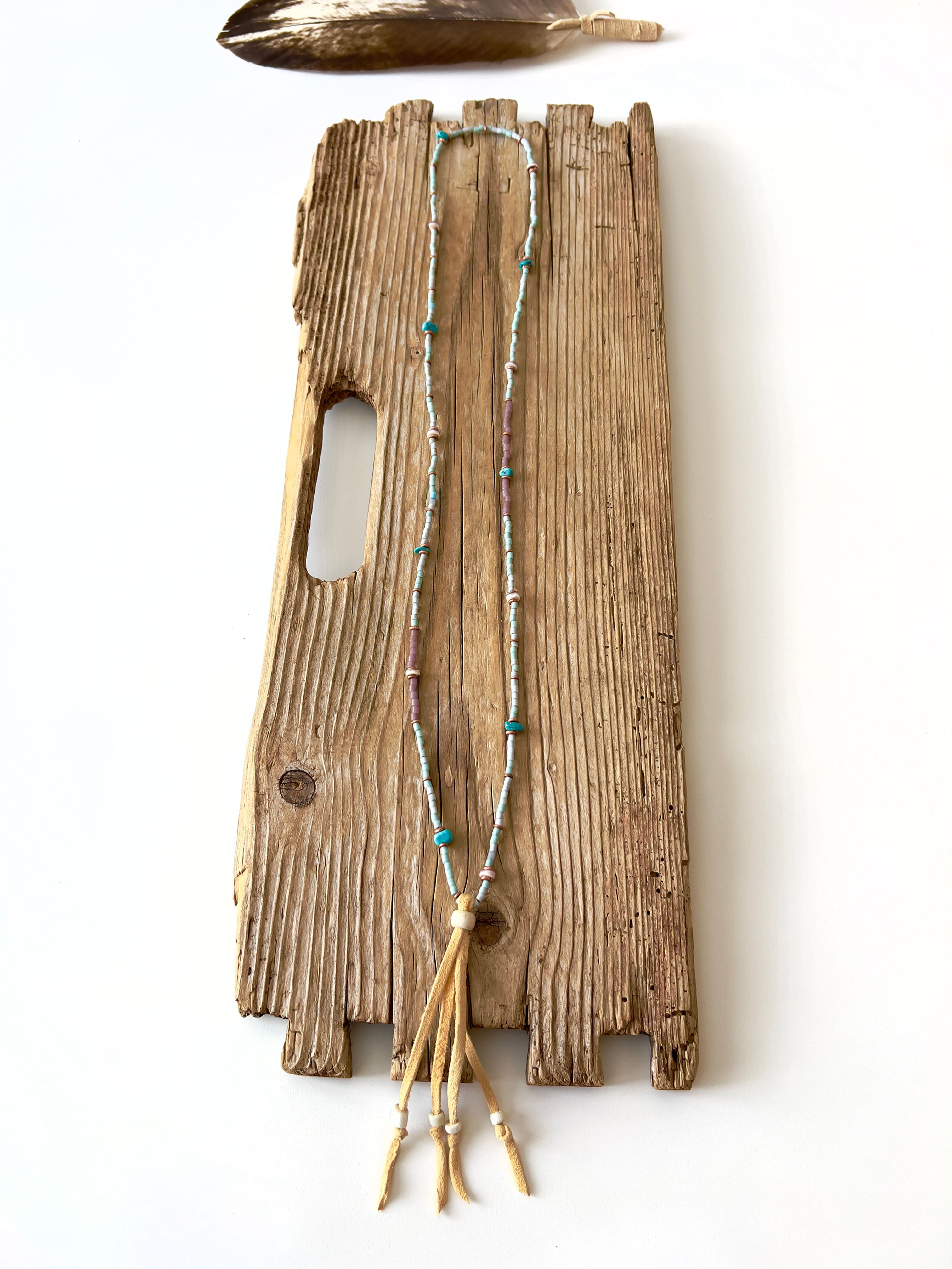 Wampum & Turquoise / Long Vintage Trade Necklace