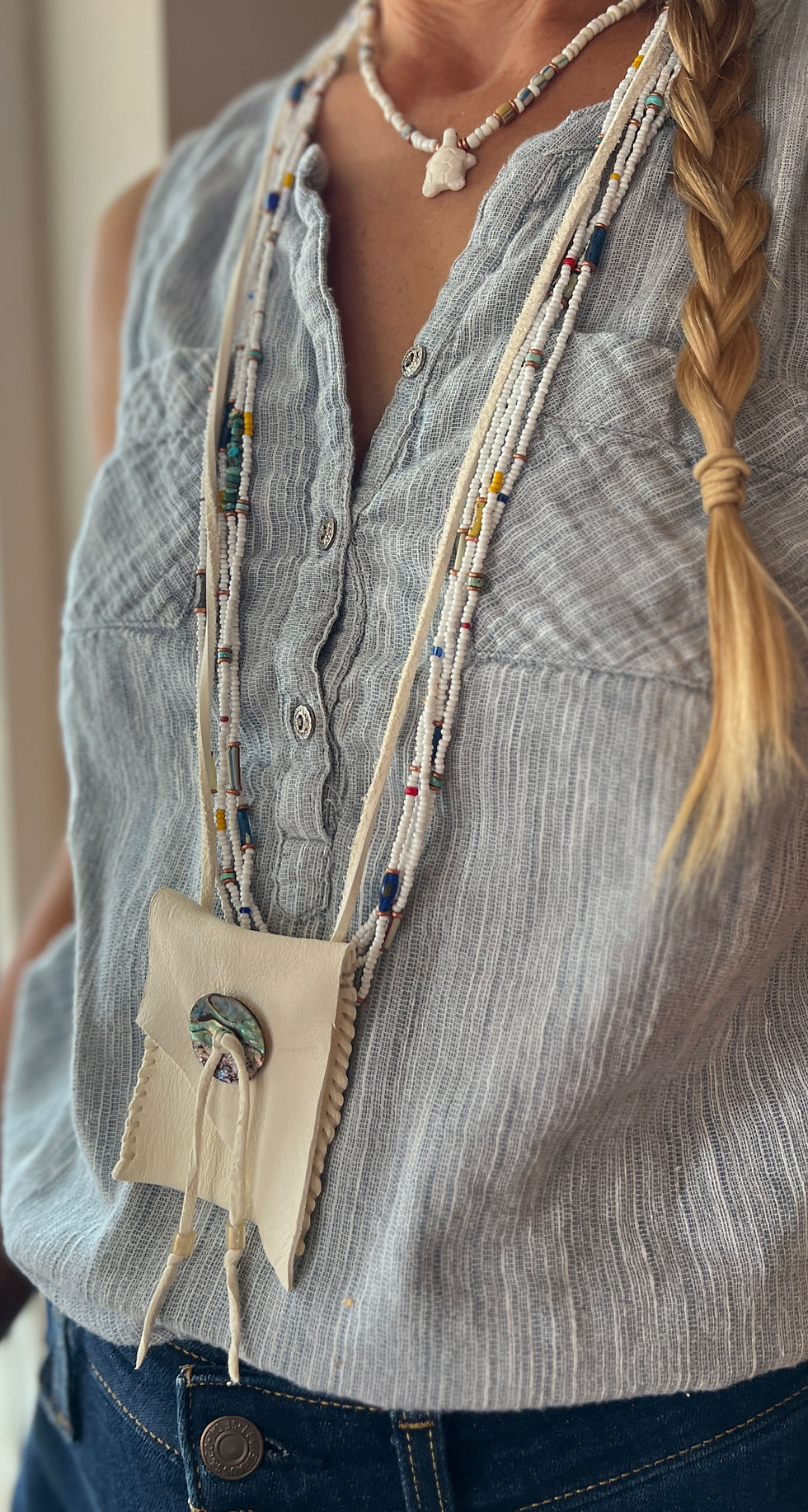 Thumbnail: Roman Glass Tiny Trade Necklace / White Snow