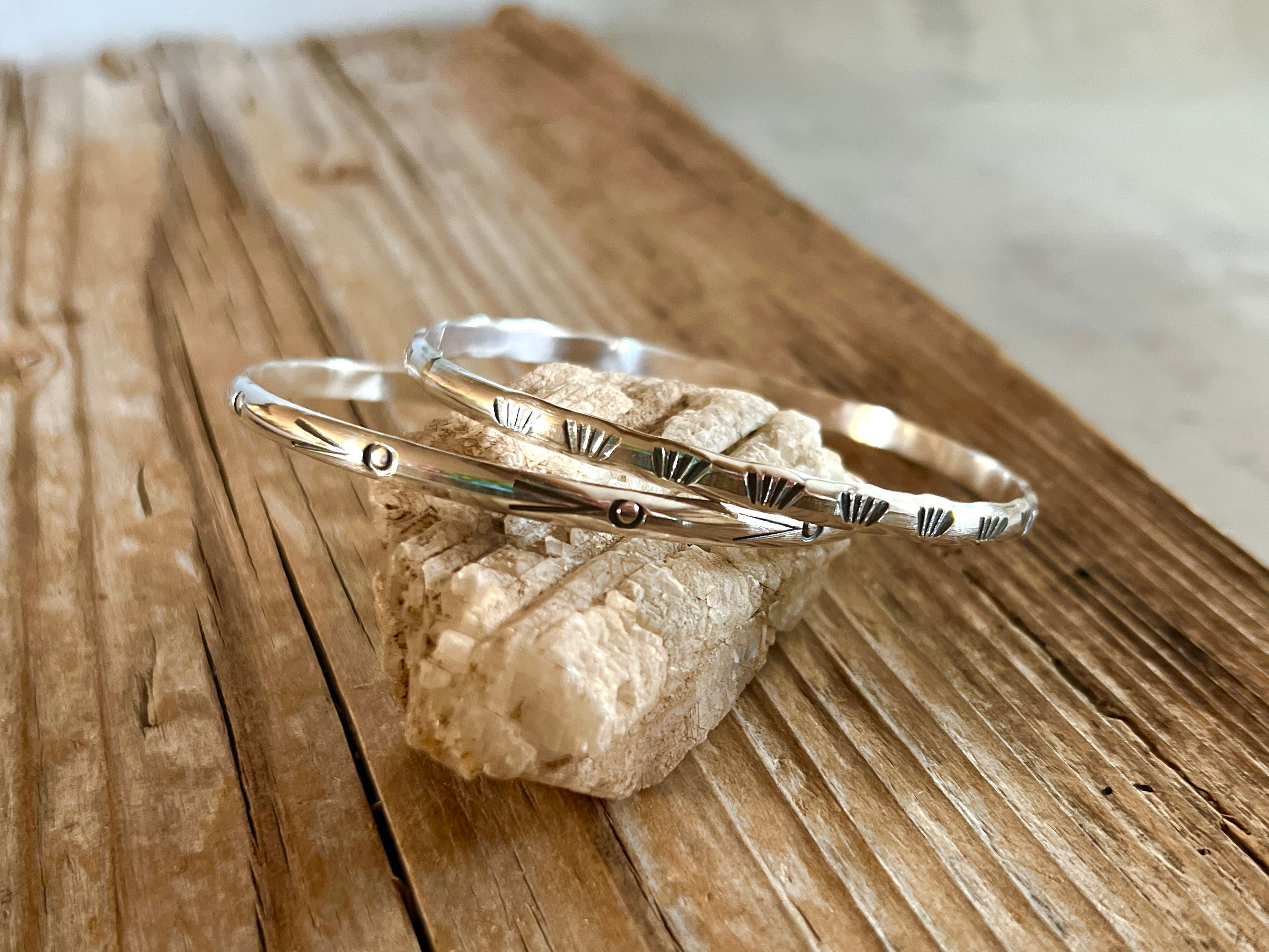 Sterling Stamped Bangles / Medium
