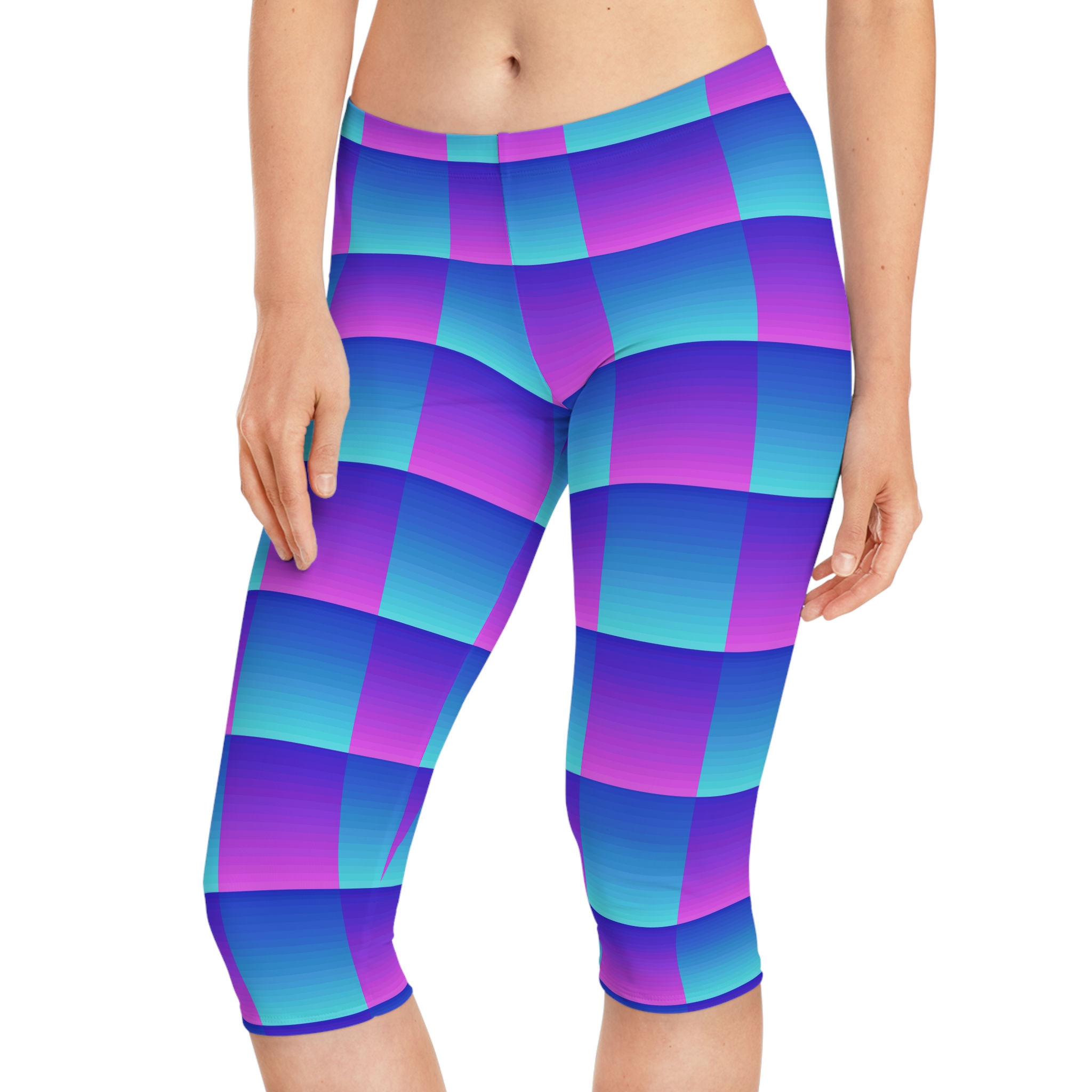 Capri Leggings - Purple/Blue Checkerboard