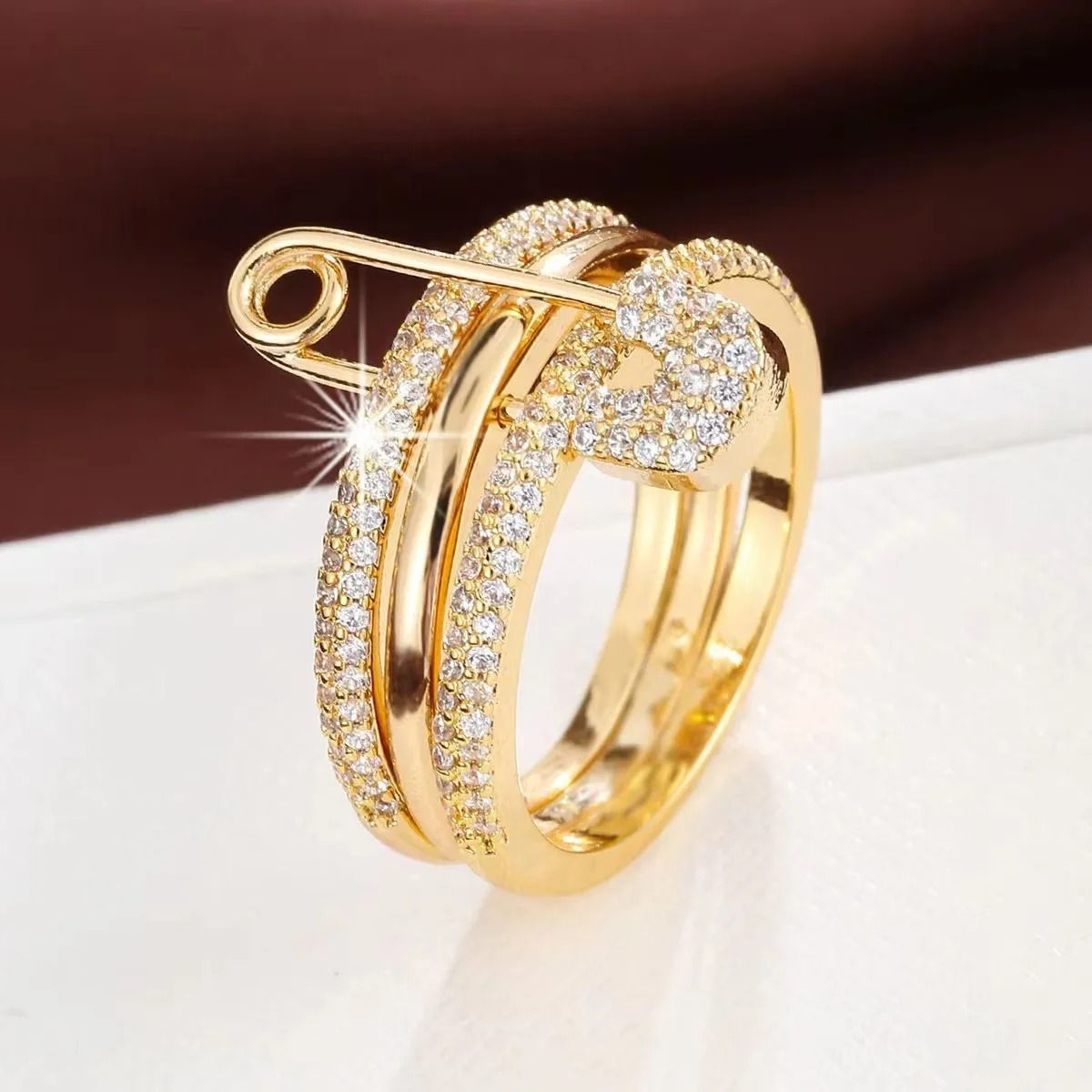 Stainless Steel Three Layer Zircon Ring Hip Hop Style Jewelry Gift for Men Women