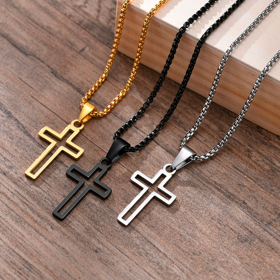 Thumbnail: Casual Hollow Cross Necklaces for Men Boys,Waterproof Stainless Steel Cross Pend
