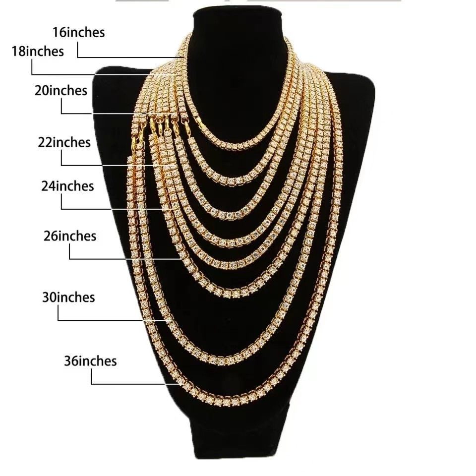 Thumbnail: 4/5mm 1 Row Black White Crystal Cz Stone Tennis Chain Hip Hop Choker Necklace Bl
