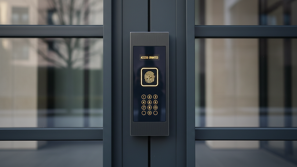 Close-up view of a biometric access control panel on a secure door