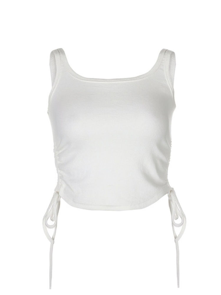 Thumbnail: Ruched Sleeveless Tank Tops Tees Women Solid Casual Fashion Crop Top Ladies High