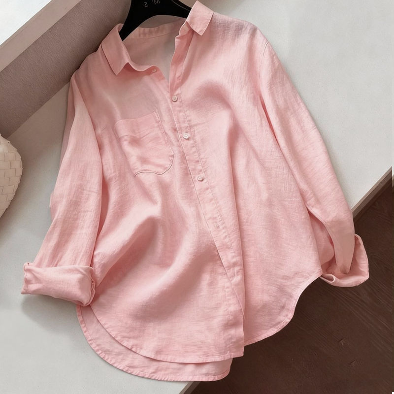 Thumbnail: Women Minimalist Loose Tops Fashion Summer Thin Cotton Linen White Shirt Long Sl
