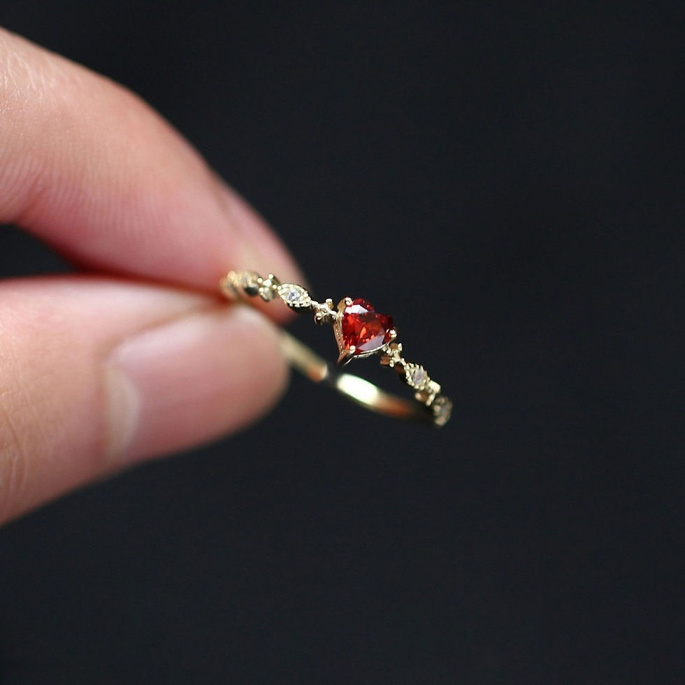 Thumbnail: Luxury Red Heart Crystal Opening Rings for Women Temperament Stainless Steel Zir