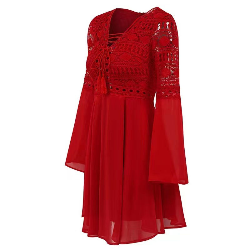 Thumbnail: Women's A Line Dress Short Mini Dress White Black Red Long Sleeve Solid Color Ru