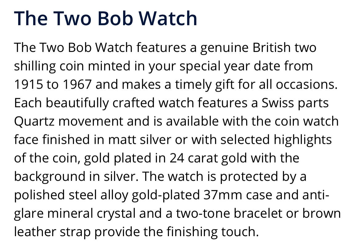 1967 Two Bob 24 carat gold plated coin watch 