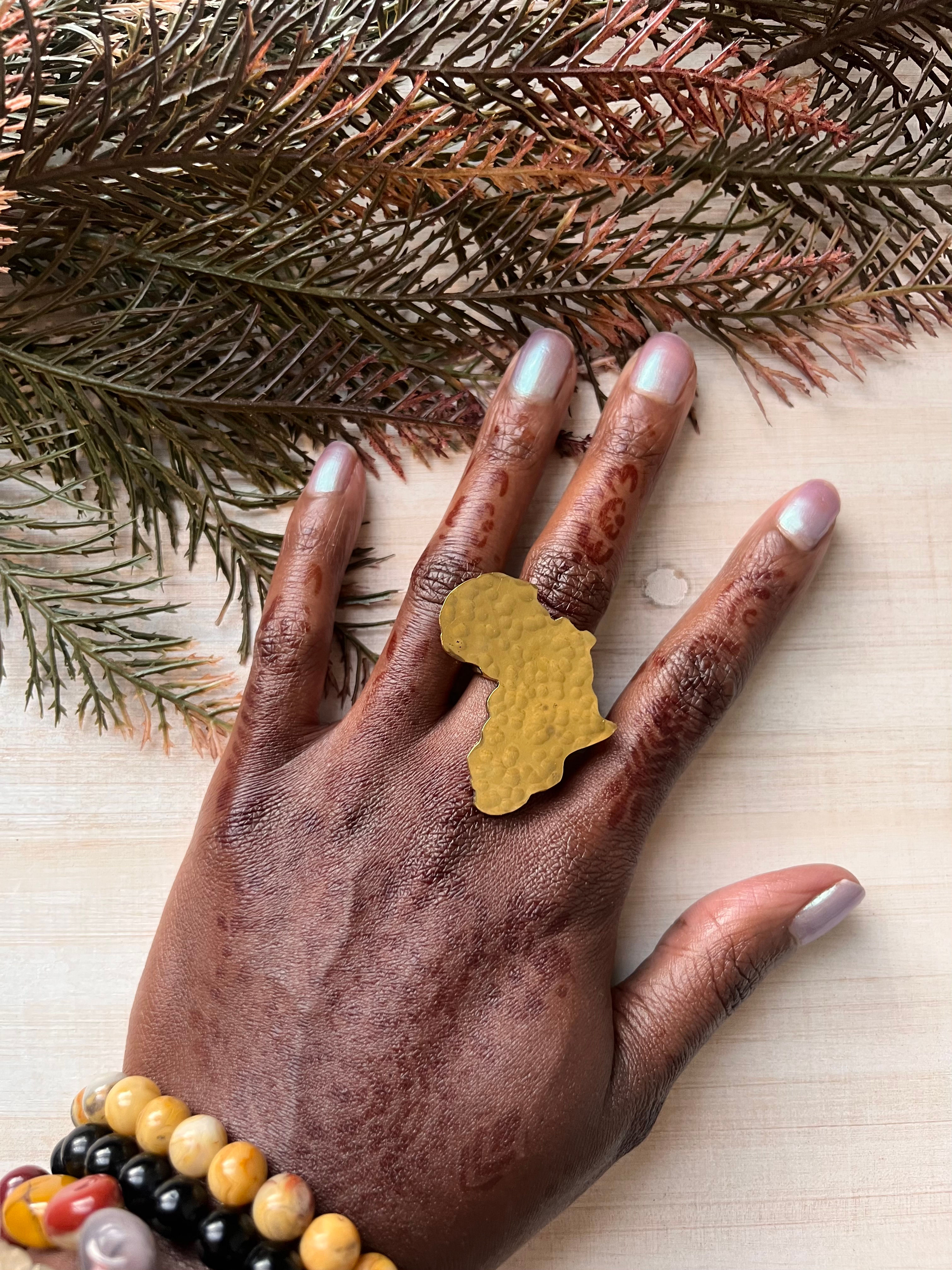 Medium Brass Africa Shaped Adjustable Ring