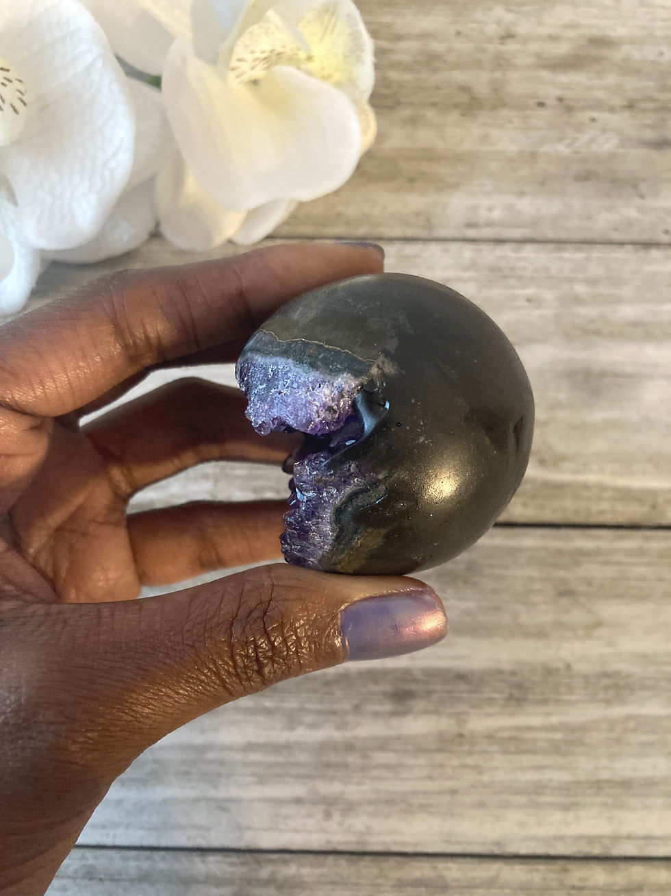Thumbnail: Amethyst Open Mouth Geode Sphere with Clear Holder
