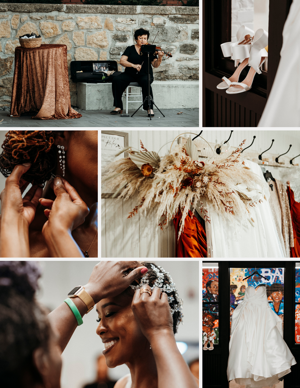 Documentary-style photography behind the scenes of a wedding at Zhou B Art Center KC in Kansas City, Missouri. Photos by Juliana Noelle Jumper for a custom print magazine made by a wedding journalist.