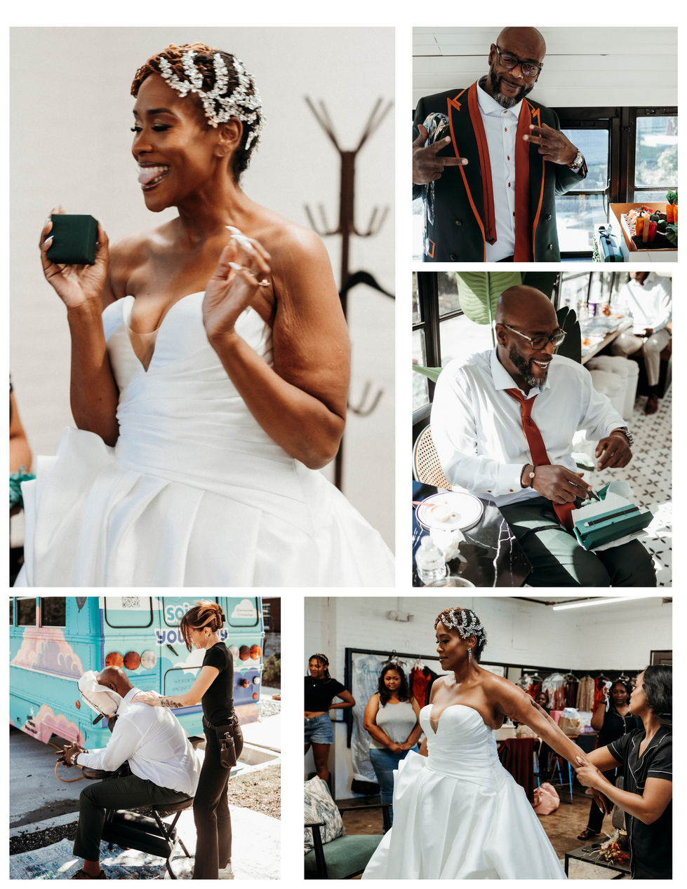 Editorial lifestyle photography of a couple preparing for their wedding at Zhou B Art Center KC in Kansas City, Missouri. Photos by Juliana Noelle Jumper photography for a custom print magazine made by a wedding journalist.