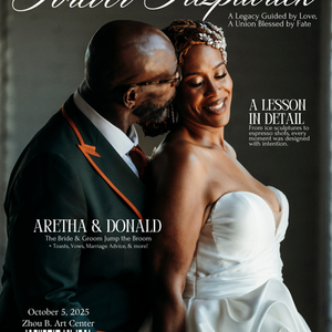Front cover of a luxury wedding magazine by Preserved in Print, featuring a Kansas City wedding journalist's editorial coverage of an October 2025 wedding at Zhou B. Art Center KC in Missouri.