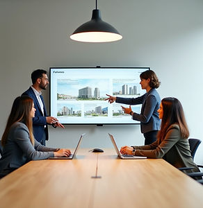 Büromitarbeiter im modernen Office zur Besprechung der ESG und Nachhaltigkeitsstrategie