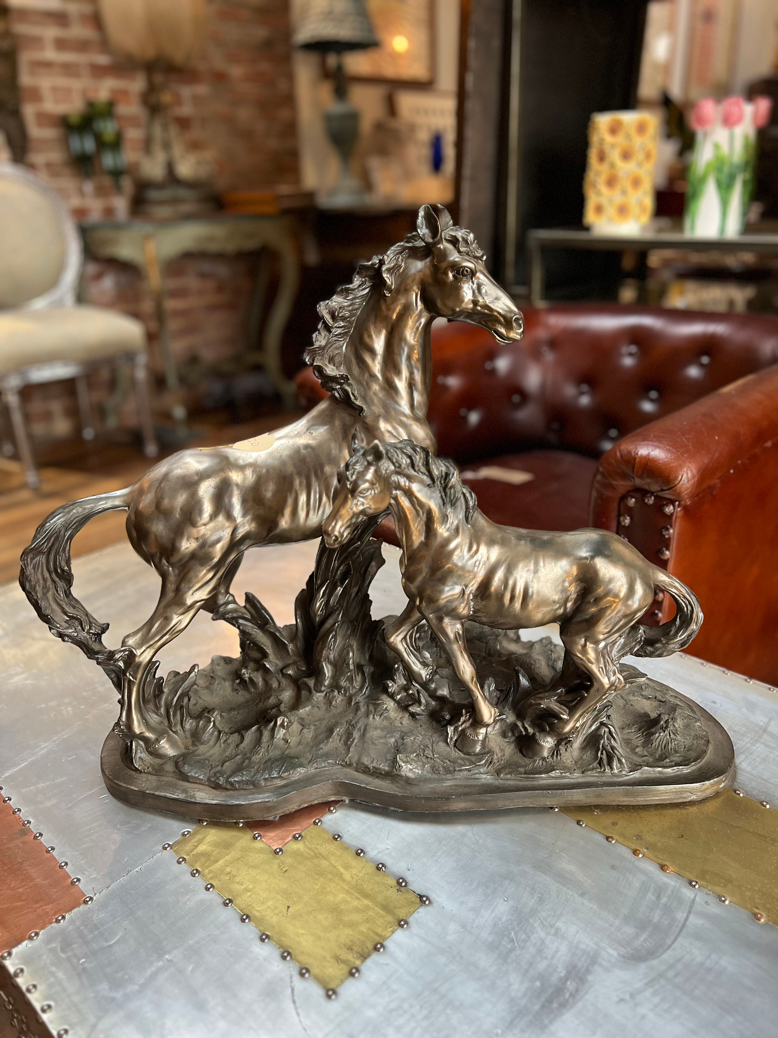 Mare and Foal Bronzed Resin Figure